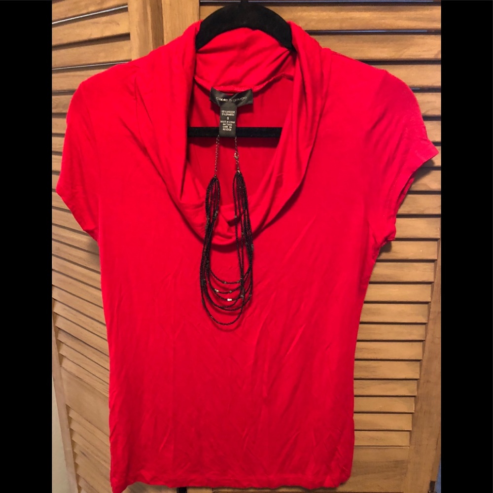 Cable and Gauge- Bright Red, Cow Neck Top